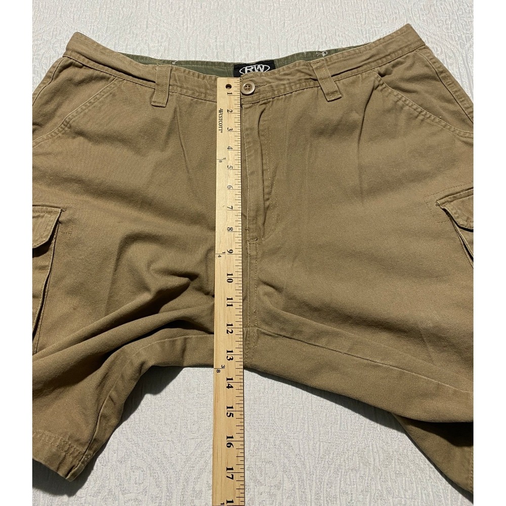 Rugged Wear Mens 38 Cargo Shorts Khaki Tan Cotton Multi Pocket Relaxed Fit - Picture 7 of 11